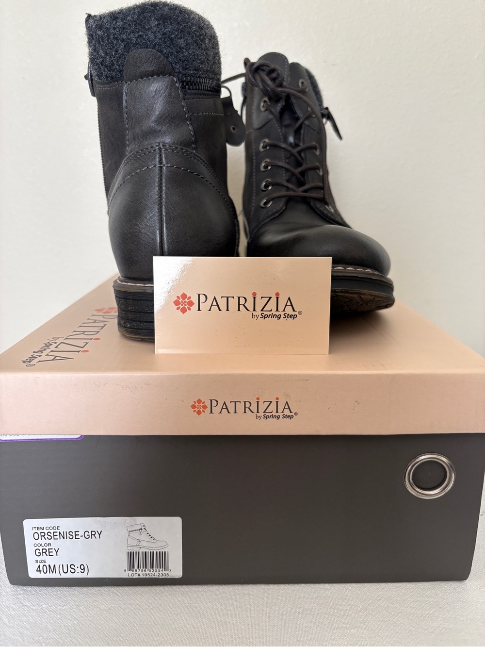 Patrizia by Spring Step Orsenise Grey Lace-Up Combat Boots Size 40 / US 9 - Picture 11 of 13